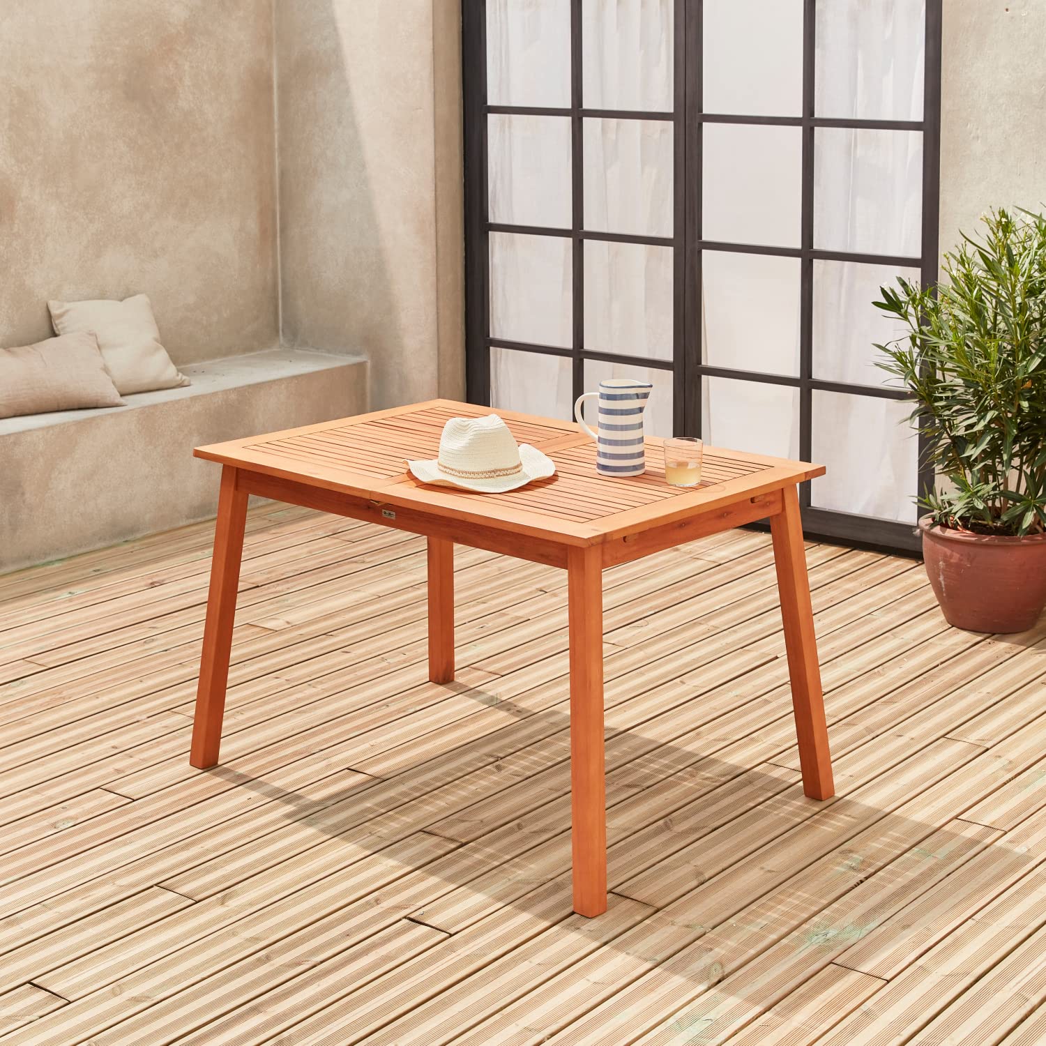 Alice's Garden Tavolo da Giardino Rettangolare allungabile in Legno, 6 a 10 posti Marrone Naturale - 180x80x75 cm