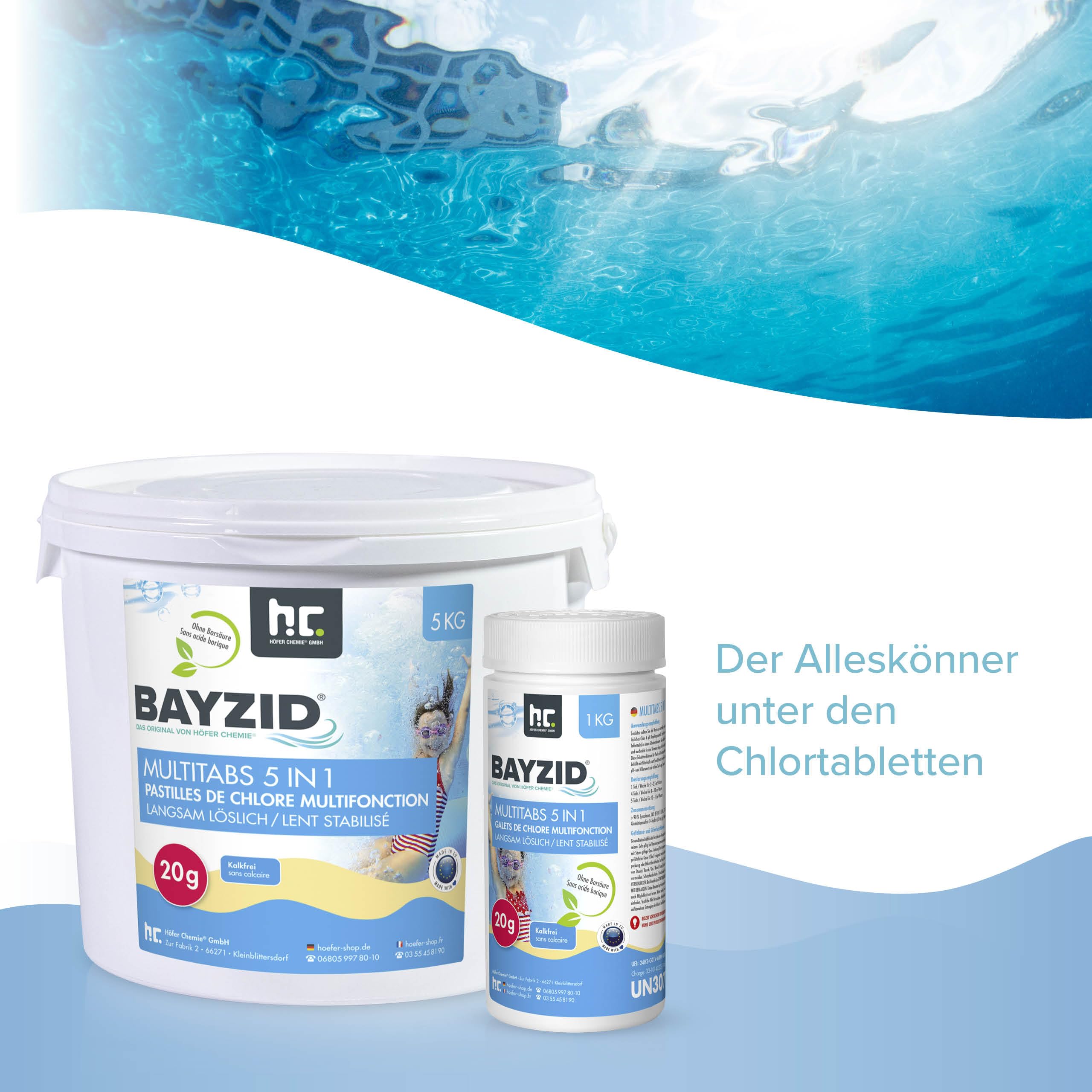 Höfer Chemie 5 in 1 Multitabs Pool 20g - 5kg - Chlortabletten für Pool 20g - 5-Phasen Pflege & Reinigung - Made in Europe - Für kristallklares Poolwasser
