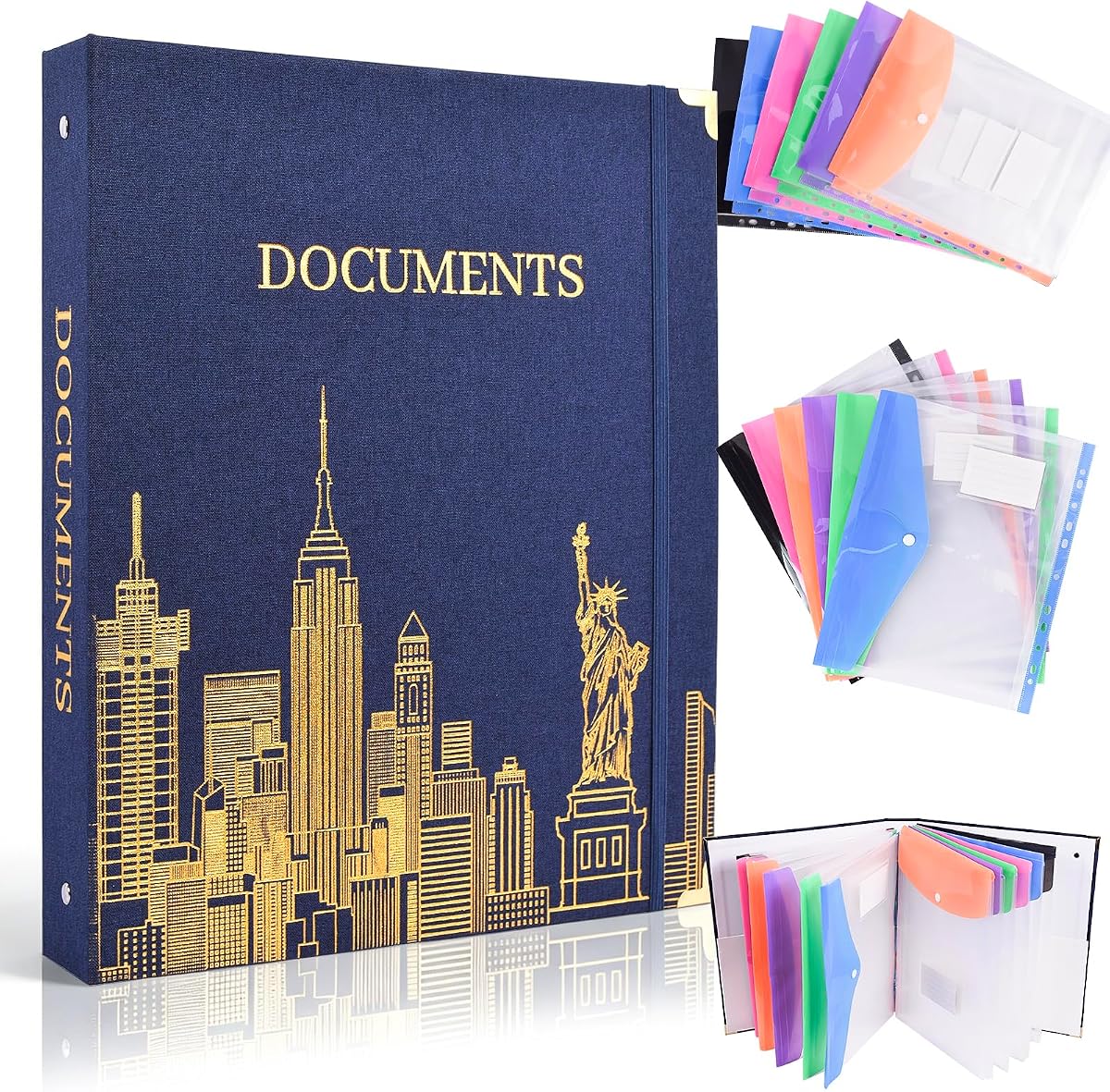 Important Document Organizer Linen Binder with 12 Pockets, Premium File Folders with Labels for Important Papers All Documents in One Place Home College School Office Supplies