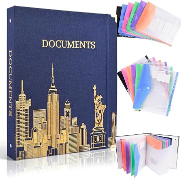Important Document Organizer Linen Binder with 12 Pockets, Premium File Folders with Labels for Important Papers All Documents in One Place Home College School Office Supplies