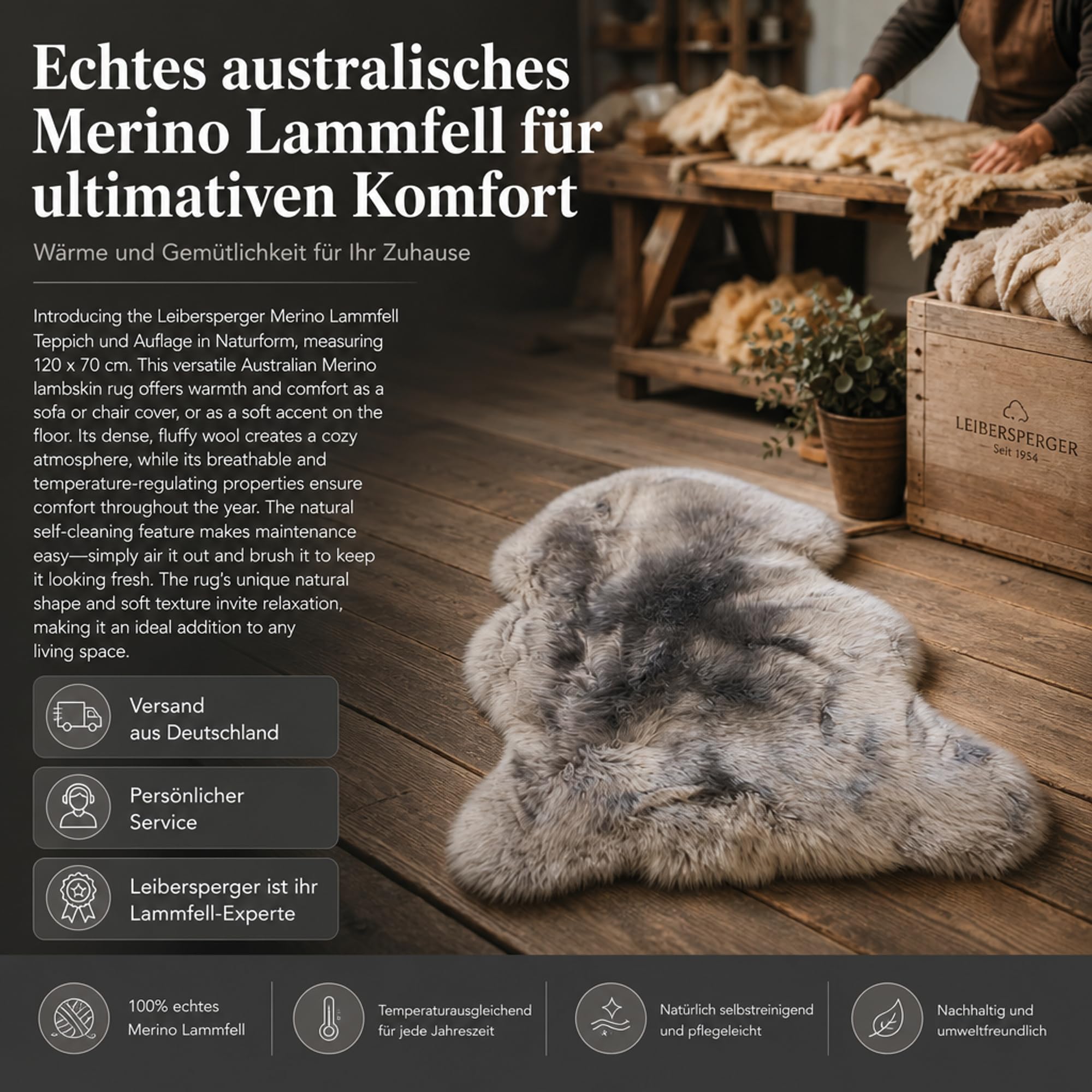 Merino Lammfell Teppich und Auflage, Naturform, 120 x 70 cm (Hellgrau)