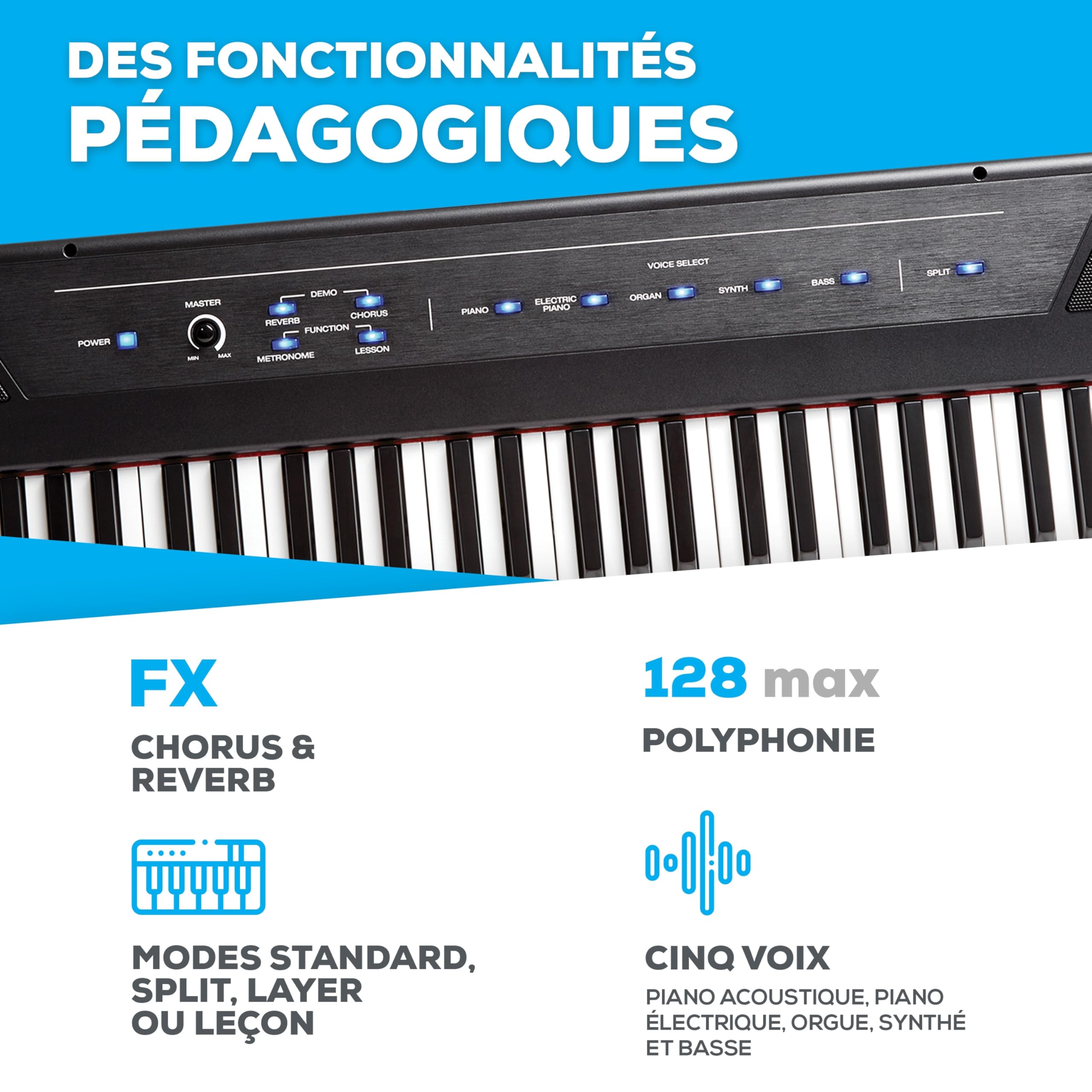 Alesis Recital Piano Numérique 88 Touches Semi-Lestées avec Enceintes Intégrées et Cours Gratuits