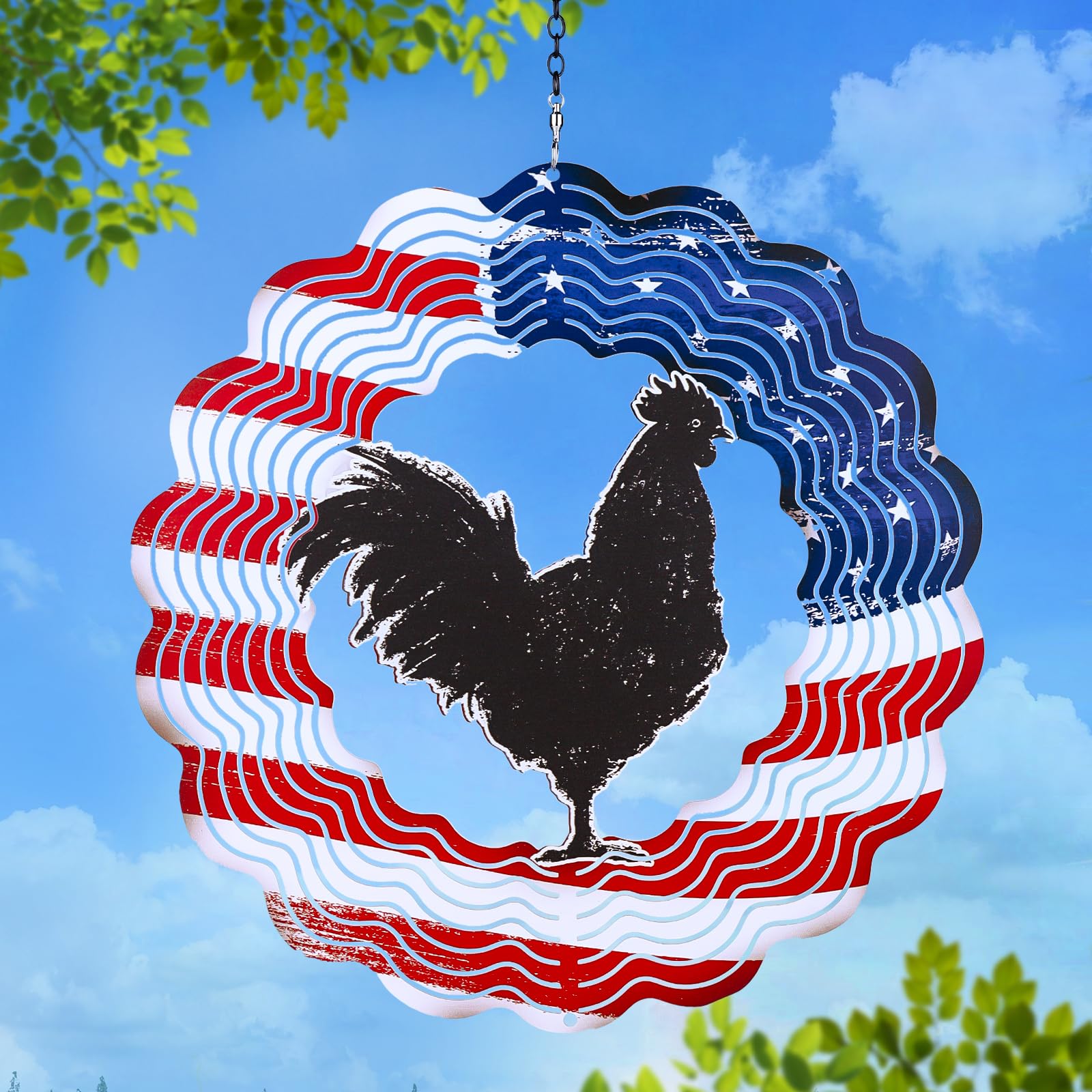 Chicken Wind Spinners 3D Hanging American Flag Wind Spinner Garden Ornament Gifts,12inch Metal Wind Kinetic Sculpture for Outdoor&Indoor,Yard Art,