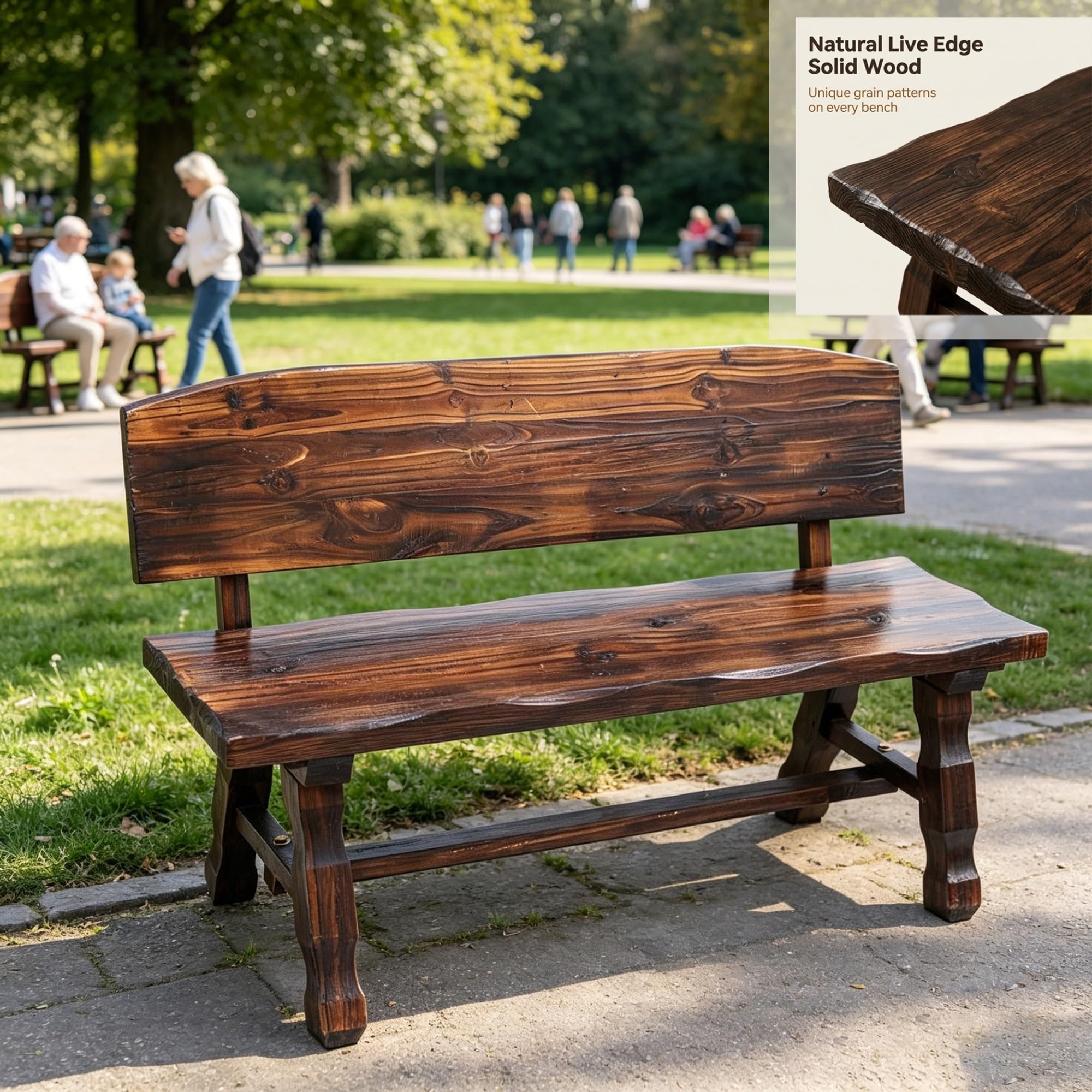 Banco de Jardín Exterior, Rústico Madera Garden Bench para 2 Personas, para Parque, Patio, Terraza(120CM)