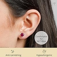Vista 4 de 925 Sterling Silver Cushion Cut Gemstone Stud Earrings for Women 6MM Hypoallergenic Birthstone Stud Earrings Anti Tarnish Silver Earring Studs