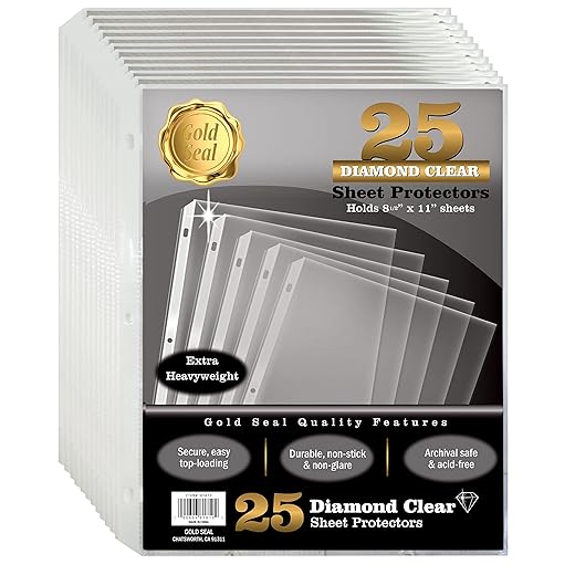 25 Count Diamond Clear Extra Heavyweight Sheet Protectors, 4 mils Strong, by Gold Seal, 8.5 x 11", Top Load, 25 Pack