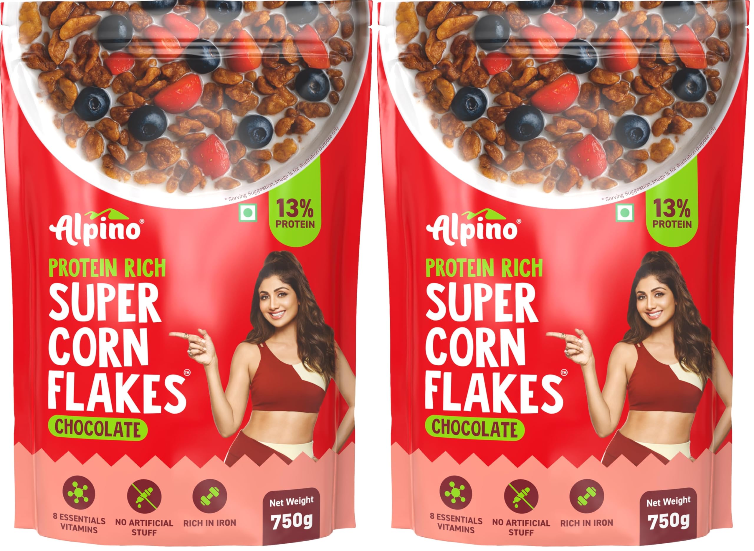 ALPINO Protein-Rich Super Corn Flakes Chocolate 750g - 13% Protein, Natural Peanut Butter, Brown Sugar - Source of Healthy Fats & Dietary Fibre, Added Vitamins & Minerals (Pack of 2)-image-17