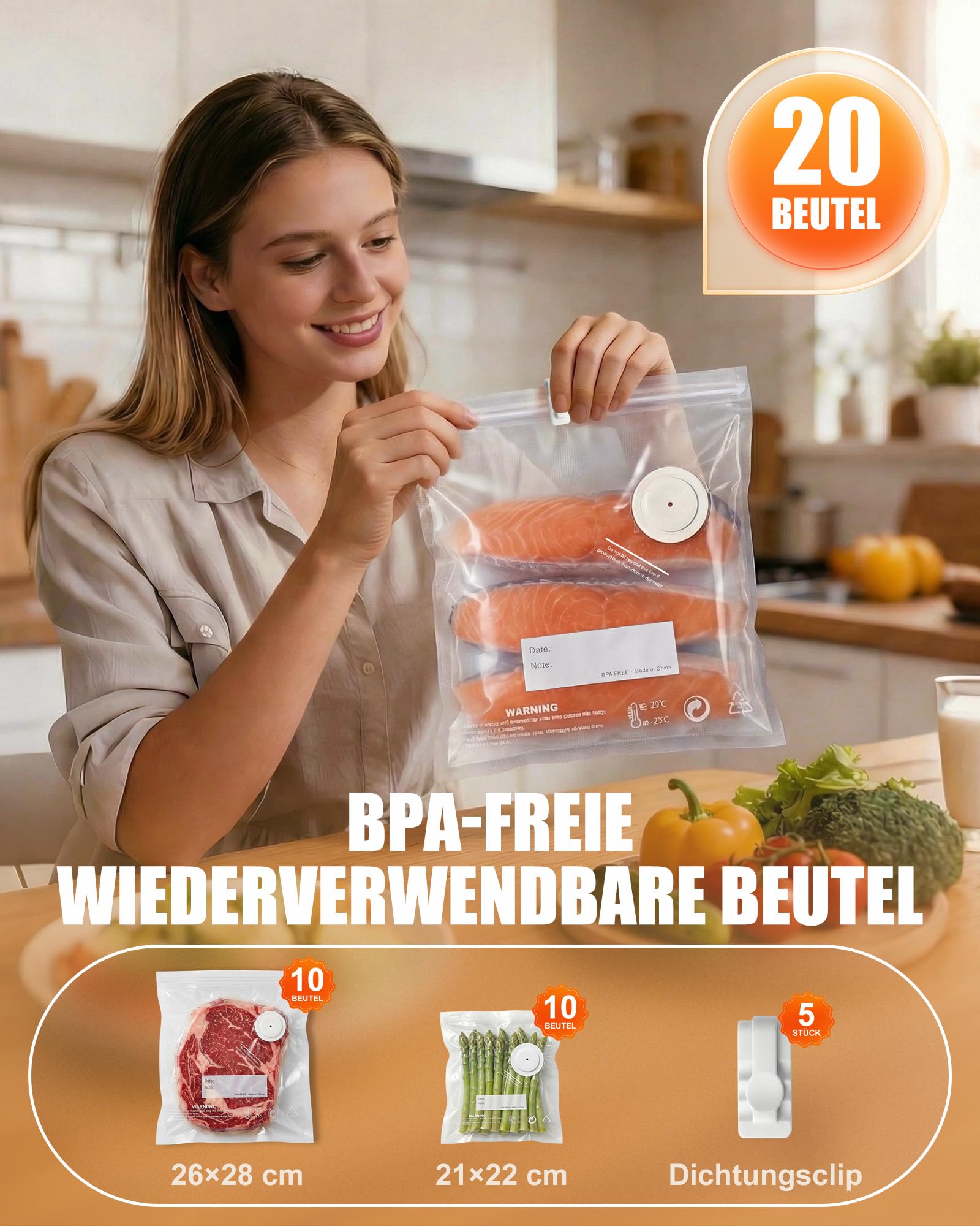 Babacom Kabelloses Hand-Vakuumiergerät 60kPa mit 20 Beuteln EIN-Knopf-Autoversiegelung Pulsmodus