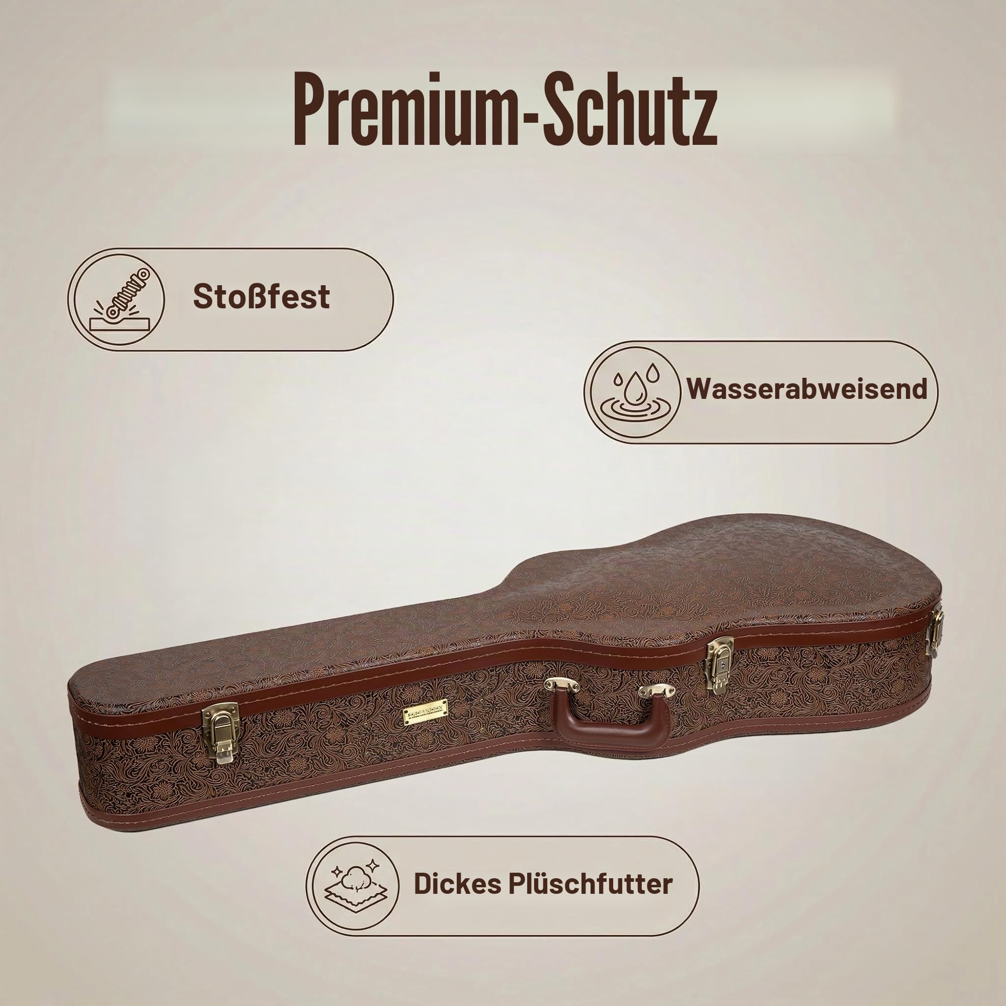 Crossrock Designer Series - Holzetui für OM/000-14 Fret Akustikgitarre - Sicherheitsschloss, Metallfüße, Stauraum- Blütenbraun(CRW530OMBQ)
