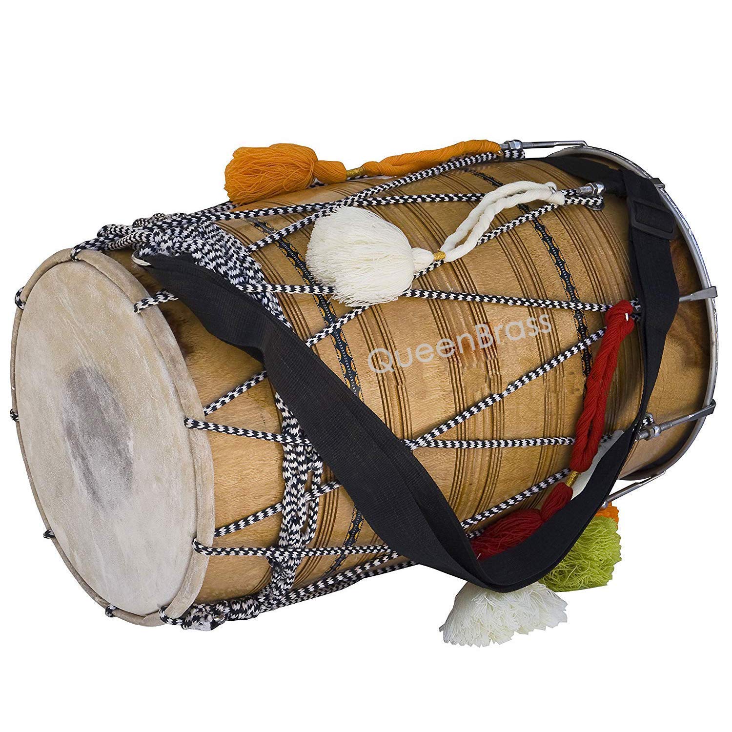 sai musical Bhangra Dhol, proste, drewno mango, naturalna, wyściełana torba, nylonowy pasek na ramię, trzepak