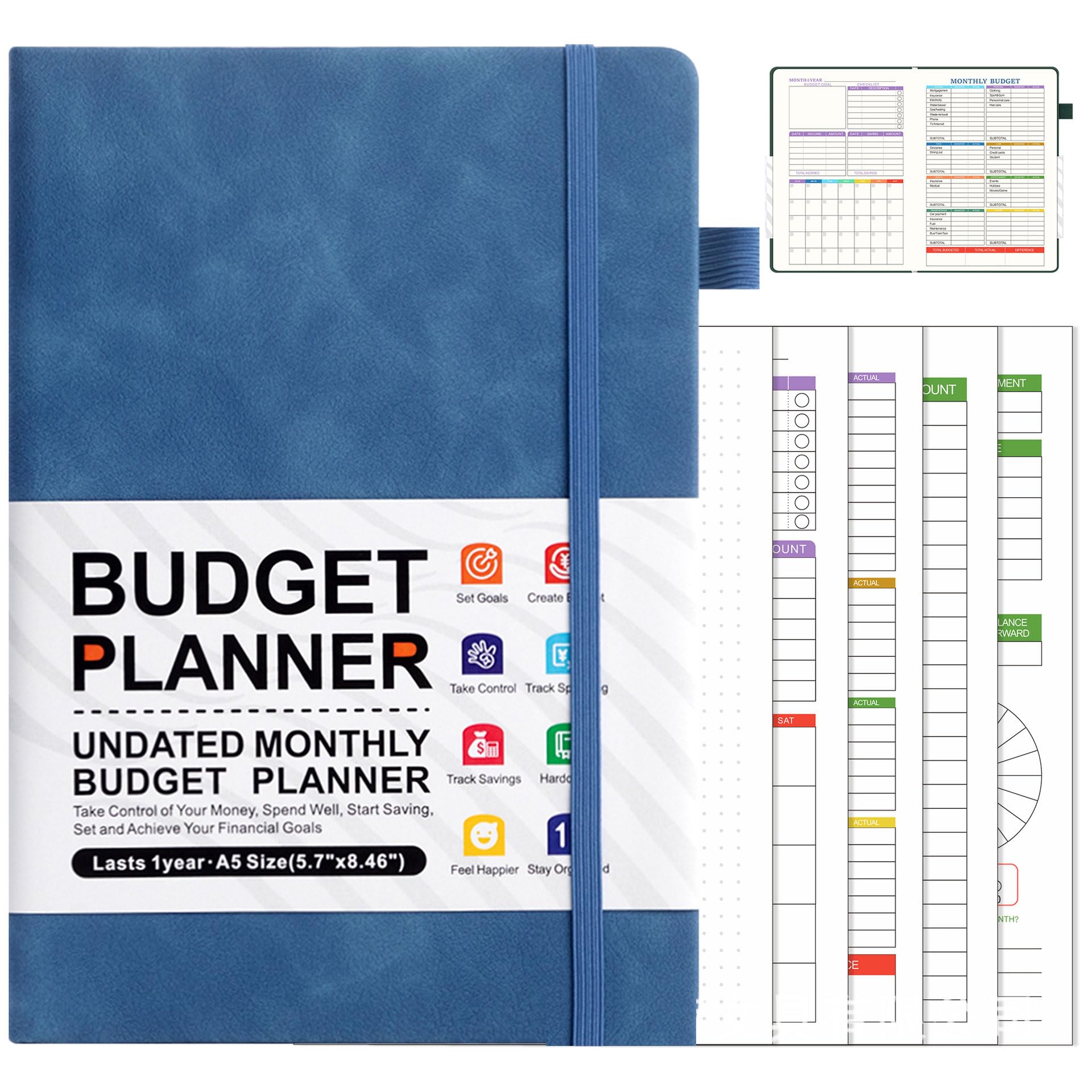 Sponsored Ad – Budget Planner, Daily/Weekly/Monthly Expense Tracker Notebook, Finance Planner & Accounts Book, Faux Leather Hardcover Financial Organizer, 5.7" x 8.3" Undated Bill Organizer with Pen Pocket (Blue)