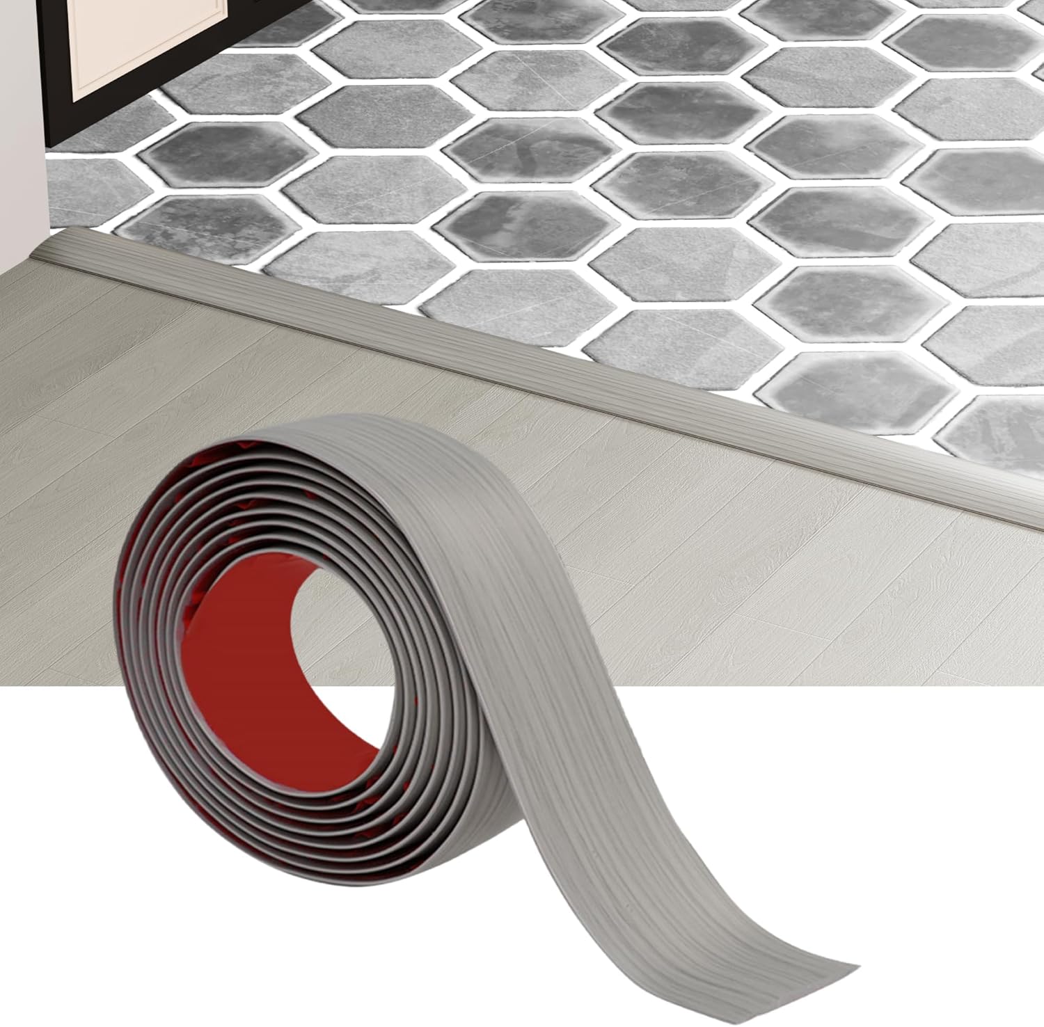 10 Ft x 2″ Floor Transition Strip Doorways, Vinyl Adhesive Laminate Flat Divider Flooring for Joining Floor Gaps, Carpet, Threshold Cover, Floor Tiles (Beige Grey)