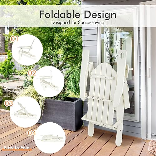 Miniatura 4 de Giantex Adirondack - Silla plegable para exteriores, silla de patio resistente a la intemperie de HDPE con soporte integrado para tazas, silla de