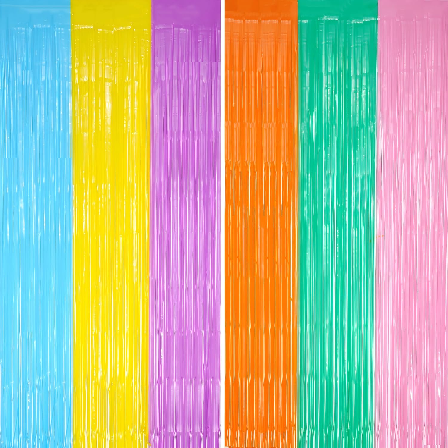 DECOCKRAT 2 Pack Foil Fringe Backdrop - Pastel Combo Rainbow Shiny Tinsel Curtains for Party Decoration/Photo Booth Props - 3.3x6.6 FT Metallic Foil Backdrop for Birthday/Wedding/Graduation/Christmas