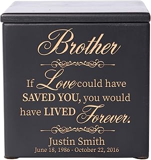 LifeSong Milestones Personalized Memorial Small Cremation Urn for Human Ashes Wooden Keepsake Urn for Ashes Handmade Funeral Urn Holds 49 cu.in 4.5x4.5x4.75 Brother, If Love Could Have (Black)