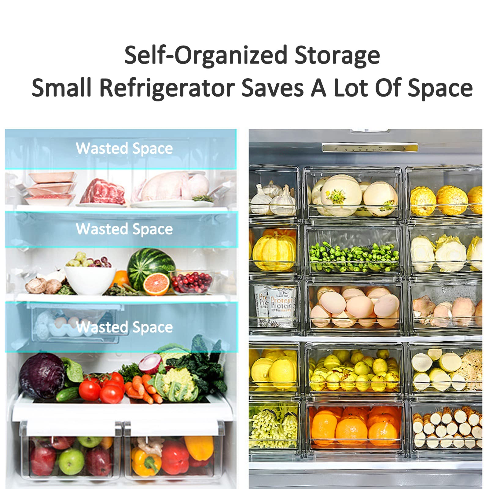 Sixfolo Set di Contenitori per Frigorifero Frutta e Verdura 5 Pezzi Contenitore per Alimenti Freschi con Cesti di Scarico Contenitori Plastica per Alimenti da Frigo per Verdura Frutta Insalata