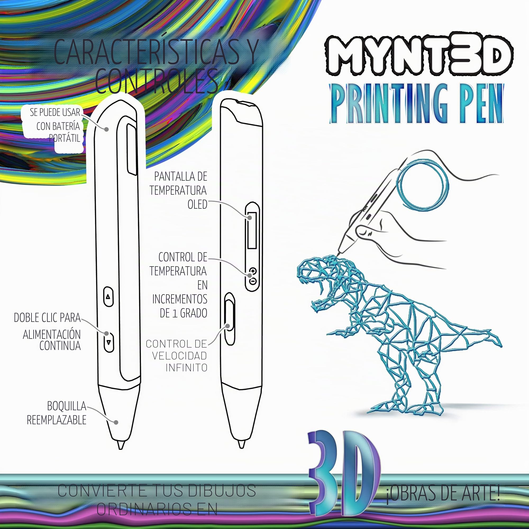 MYNT3D Bolígrafo 3D de impresión Profesional con Pantalla OLED