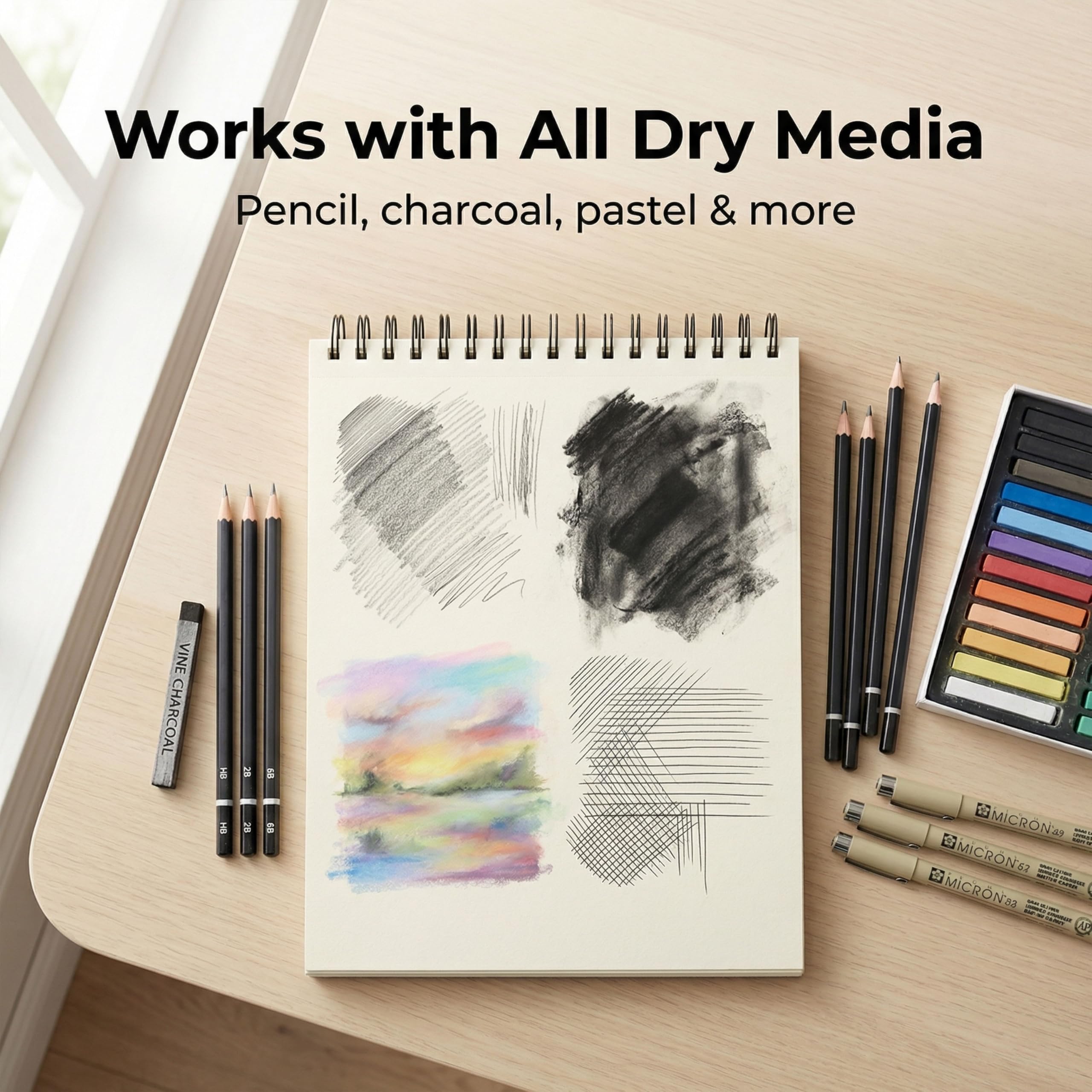 Lot de 2 carnets de croquis à spirales, 100 feuilles de papier à croquis de qualité supérieure, 22,9 x 30,5 cm, bloc de dessin sans acide pour artistes, étudiants et débutants