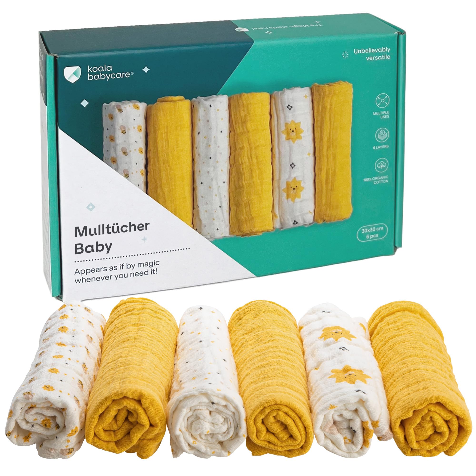 Koala Babycare Mulltücher - 6er Set Aus 100% Bio-Baumwolle, Superweich Und Saugstark