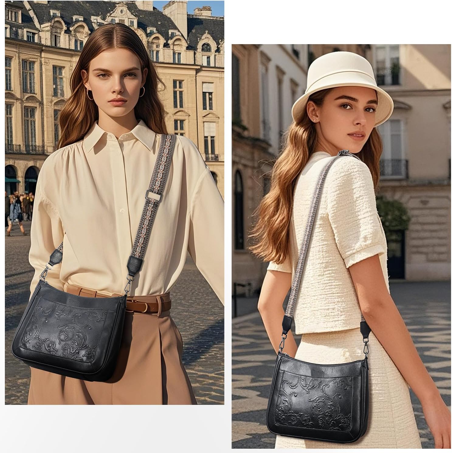 Crossbody Bags for Women,Vegan Leather Crossbody Purse with Adjustable Strap Embossed Flower Women's Shoulder Handbags | Medium, Trendy, Multi Pocket, Hobo Purse, Wide Guitar Strap, Lightweight - Image 2