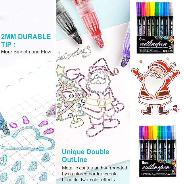 Foto 8 de 8 de Varyhoone Coloring Lightstick Graffiti Pen,Outline Pens Metallic,Double Line Outline Markers,Coloring…