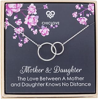 Mother Daughter Necklace - Sterling Silver Two Interlocking Infinity Double Circles Engraved Mother and "Daughter"