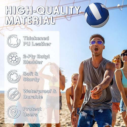 Miniatura 9 de Junkin Paquete de 6 pelotas de voleibol de tamaño oficial 5, impermeables, suaves, con bomba y bolsa de red, para exteriores, interiores, playa,