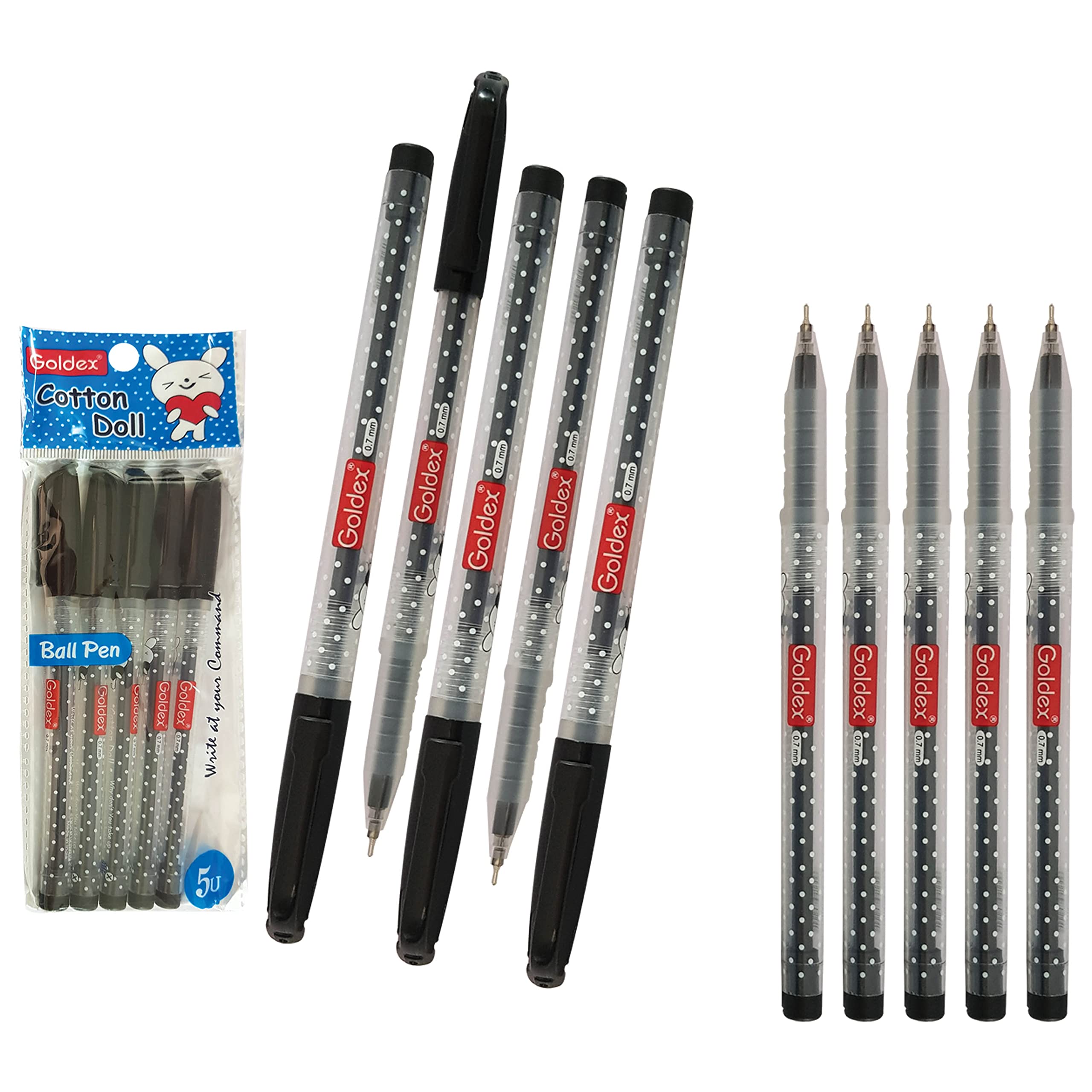 Goldex 10 x 0.7mm Ball Pens Cotton Doll Ball Point Pen BLACK Biro Ballpoint Pens
