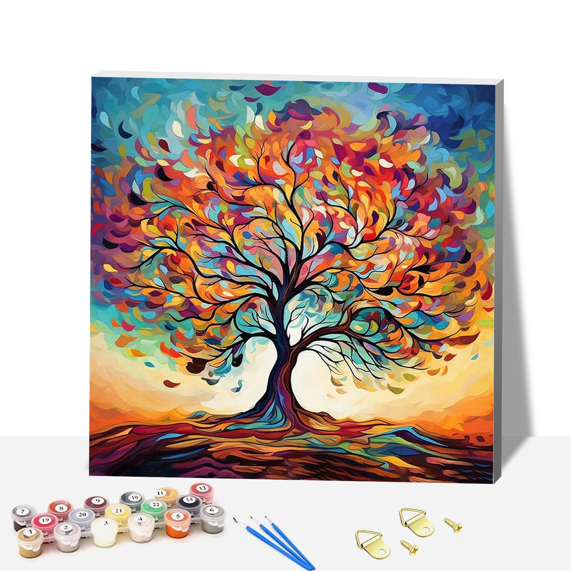Nanjdian Tree Wooden Framed Paint By Number For Adult,Diy Painting Kits For Adults,Color By Numbers,Small Paint By Number Canvas Crafts Watercolor For Beginners Hoom Decor (Tree)