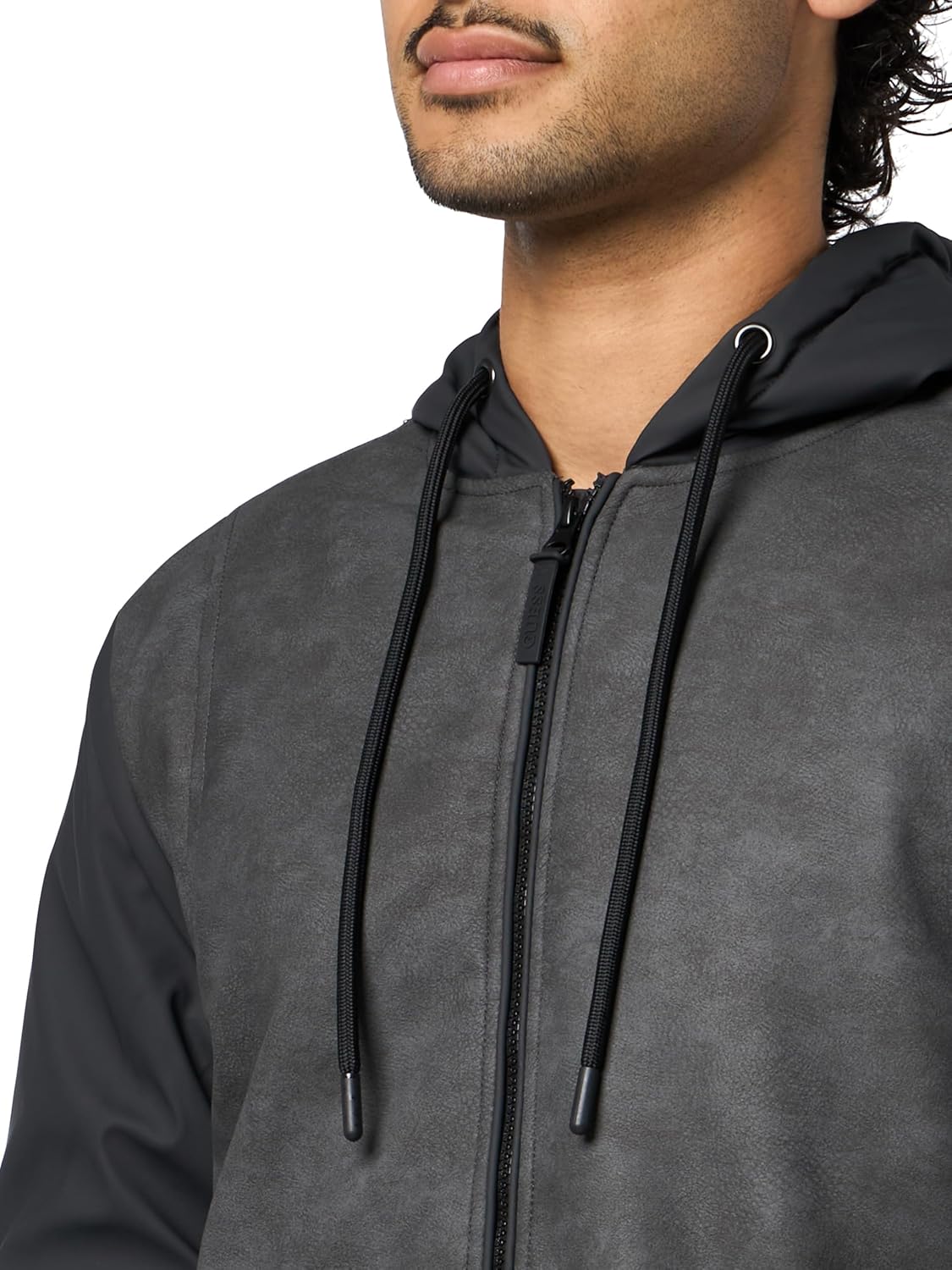 GUESS Men's Fra Hoodie Jacket Softshell Stretch Pu Sleeves