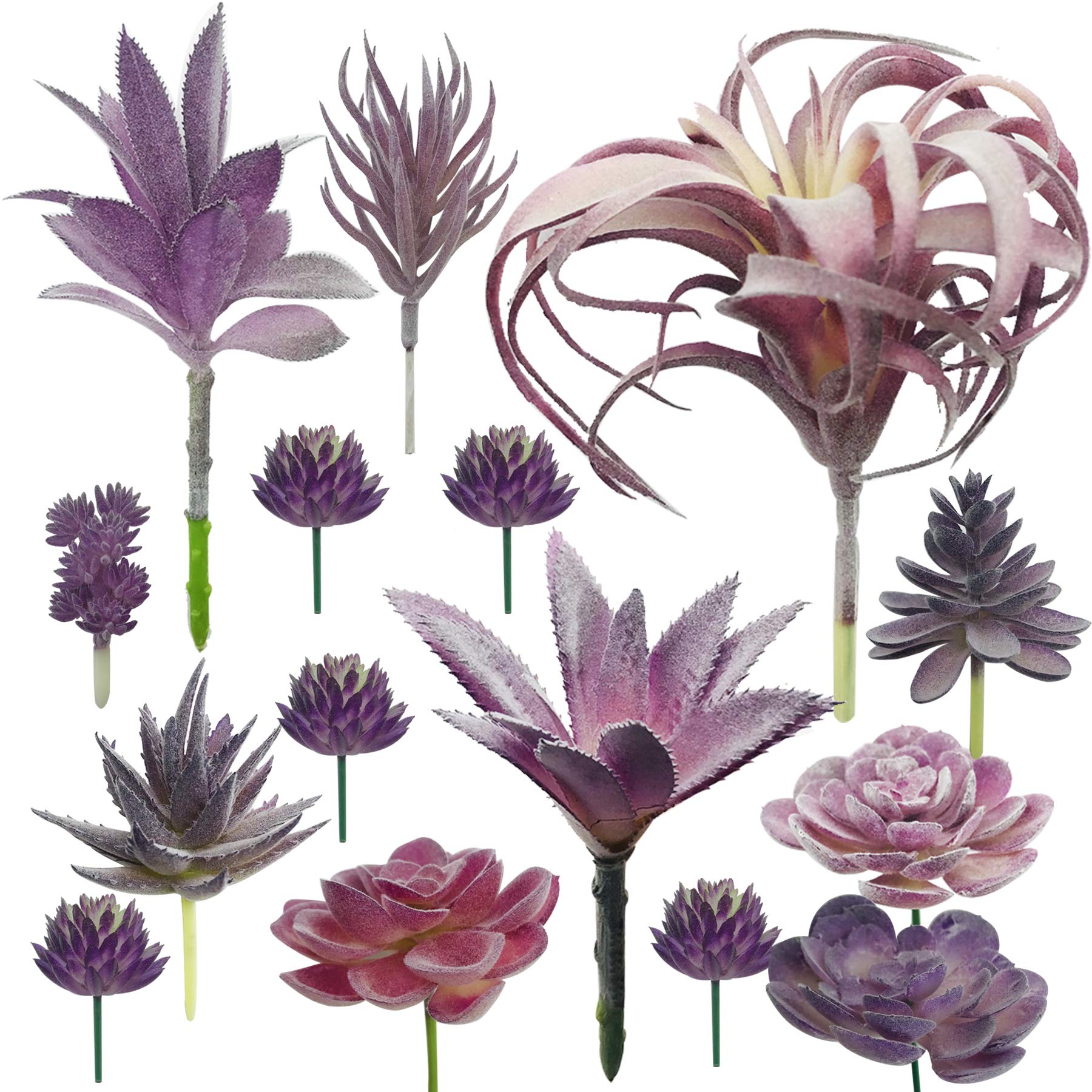 Cayway 15 Stück Künstliche Sukkulenten Lila Unfotted Faux Blume Sukkulenten Sukkulenten Künstlich Gemischt für Zuhause Indoor Fairy Garden Dekorationen