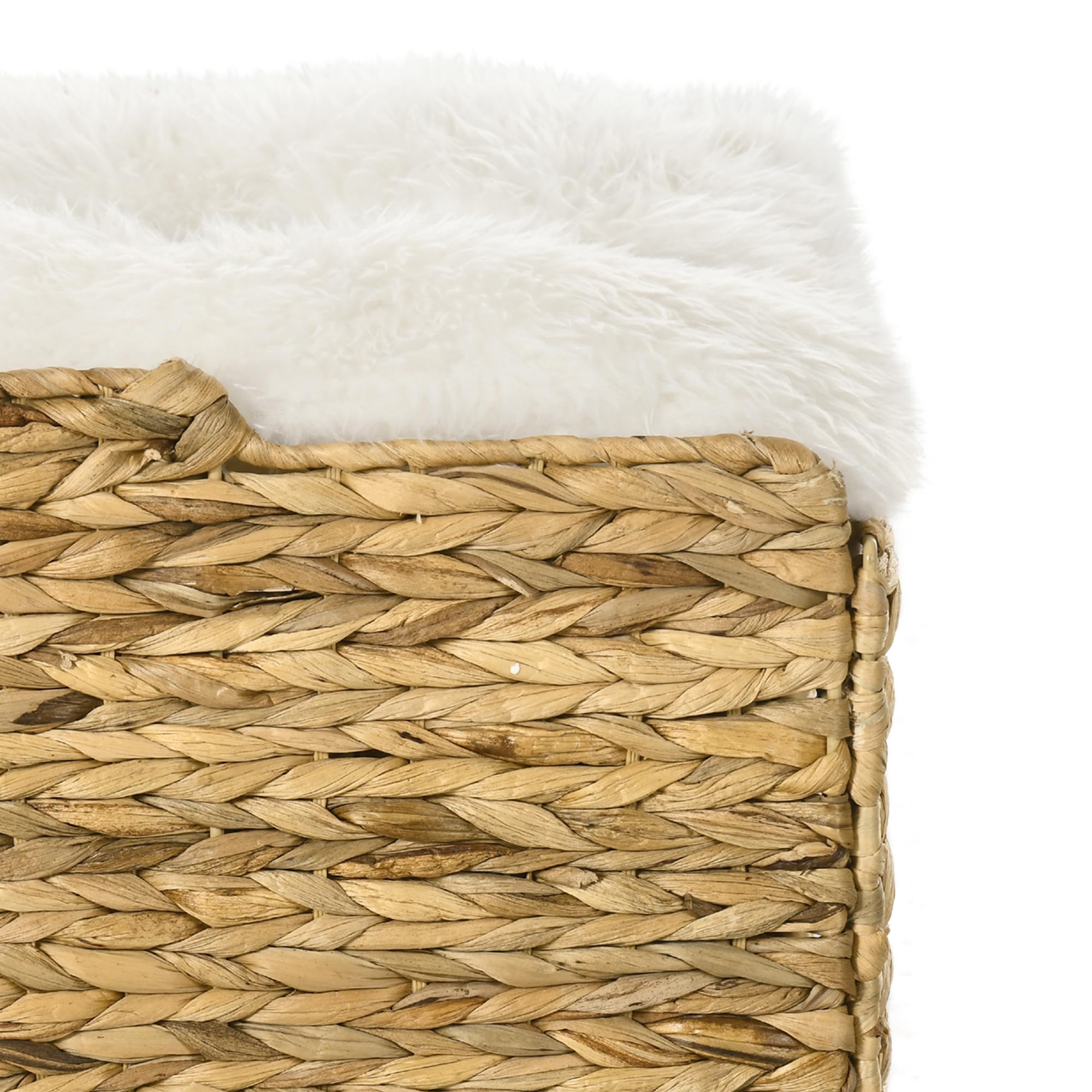 PawHut Maison à Chat Niche pour Chat à 2 Niveaux avec 2 Coussins en Jacinthe d'eau - 37,5 x 37,5 x 41,5 cm Marron, crème