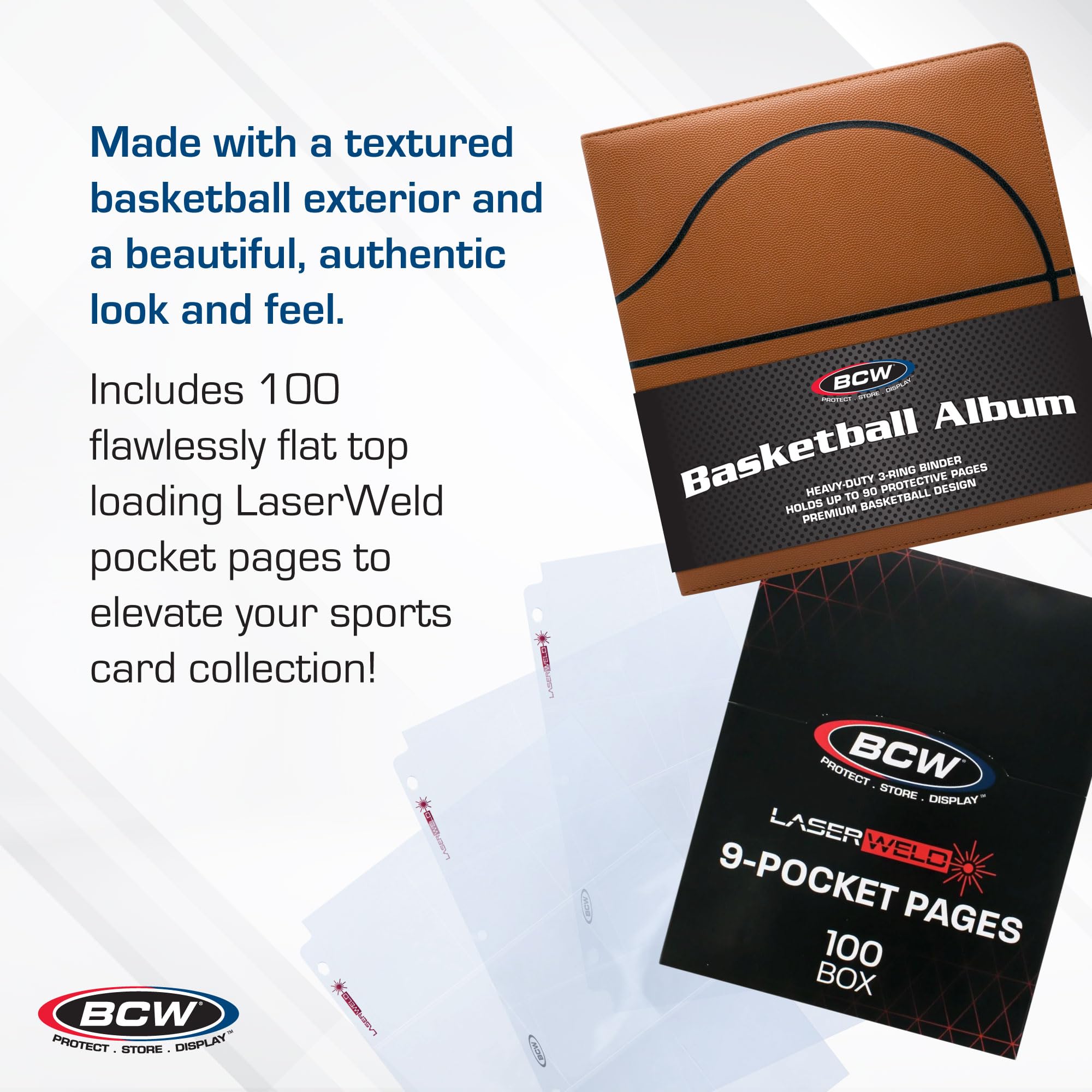 BCW Album da collezione sportivo da 7,6 cm, con 9 pagine tascabili LaserWeld, con 9 tasche, scatola da 100 pagine, raccoglitore di alta qualità con pagine ultra piatte e trasparenti, ideale per