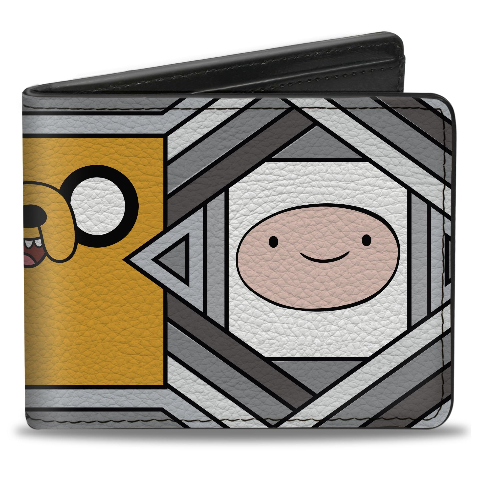 Cartoon Network Bifold Wallet with Standard Billfold and Card Slots, Adventure Time Jake Finn and BMO Pose Blocks Grays, Vegan Leather