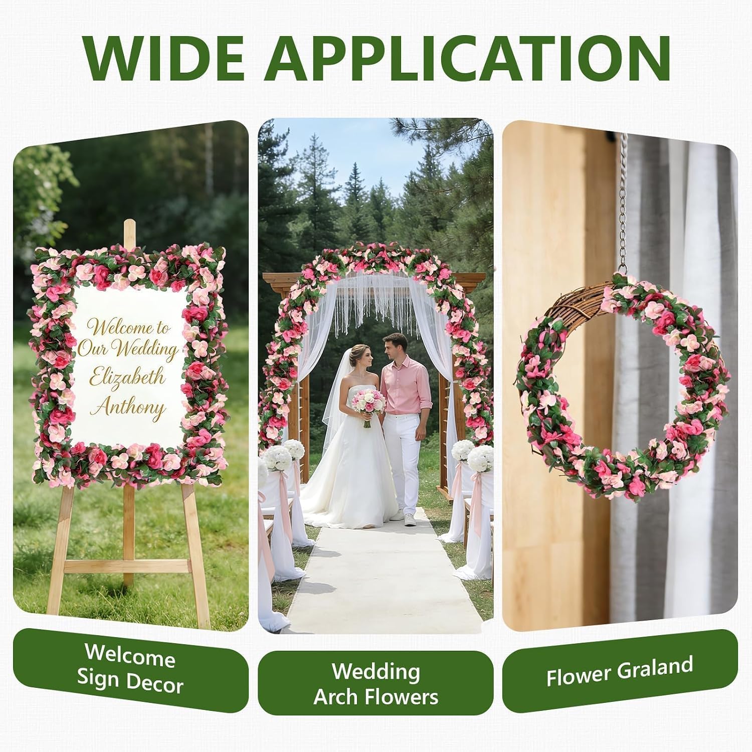 Sherika 9 Pcs 72FT Artificial Flower Garland, Fake Pink Roses Vines Hanging Silk Flowers Faux Floral Garland for Wedding Arch Room Wall Backdrop Bedroom Centerpieces Mothers Day Decorations