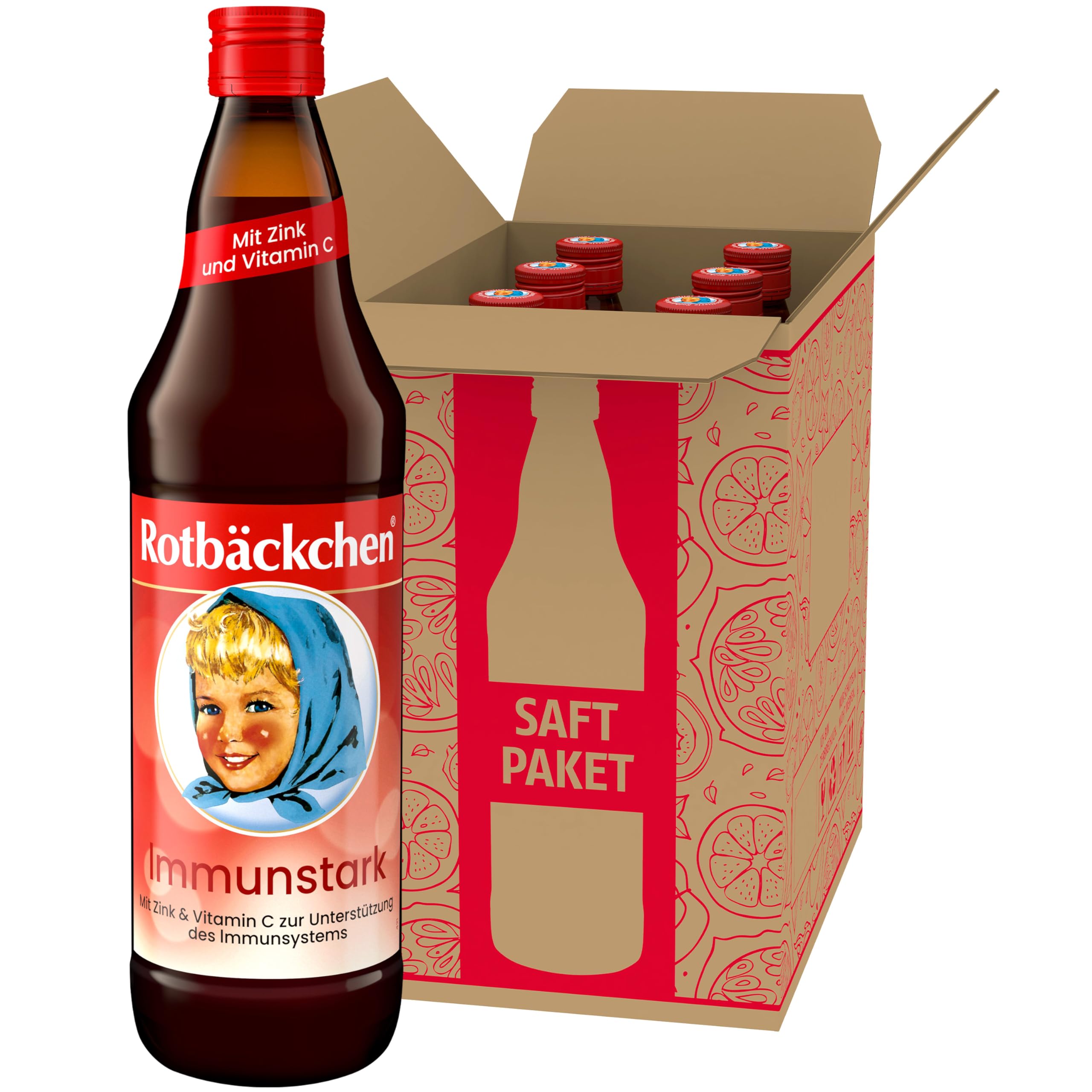 ROTBÄCKCHEN Immunstark 6er Pack (6 x 700 ml) - Mehrfruchtsaft mit Zink und Vitamin C