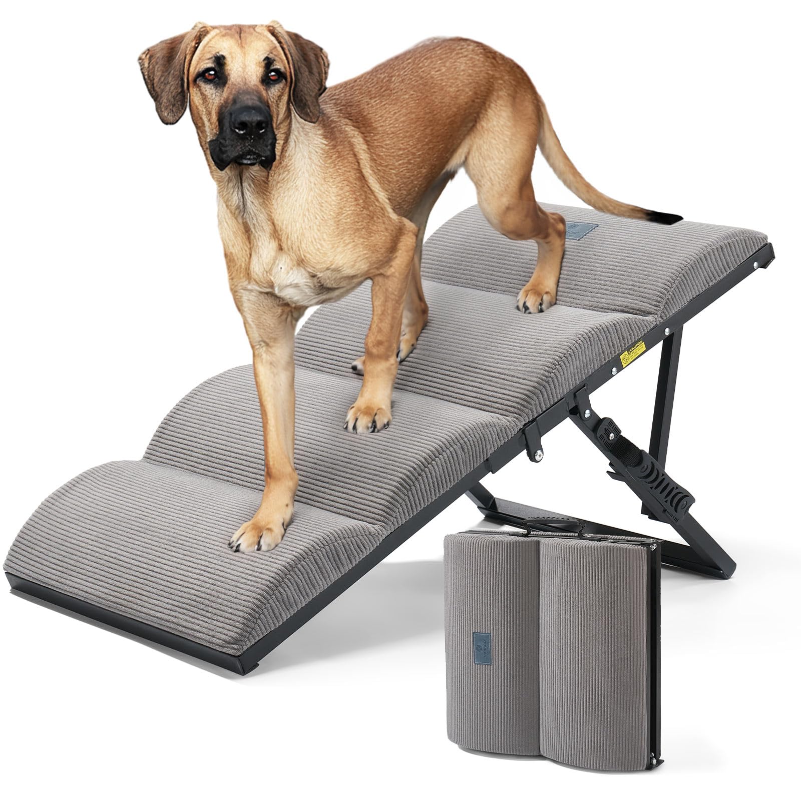 Veehoo Dog Ramp for Bed Couch Height Adjustable from 12" to 20", Foldable Stairs for Dogs to Get on Bed 17" Extra Wide, Portable Pet Doggie Steps Indoor with Non Slip Pad, Support up to 150 lbs