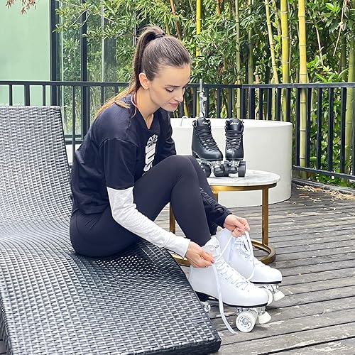 Miniatura 6 de Nattork Patines de ruedas para mujer, de piel sintética, de alta calidad, para principiantes, interiores y exteriores, 4 ruedas, patines de doble