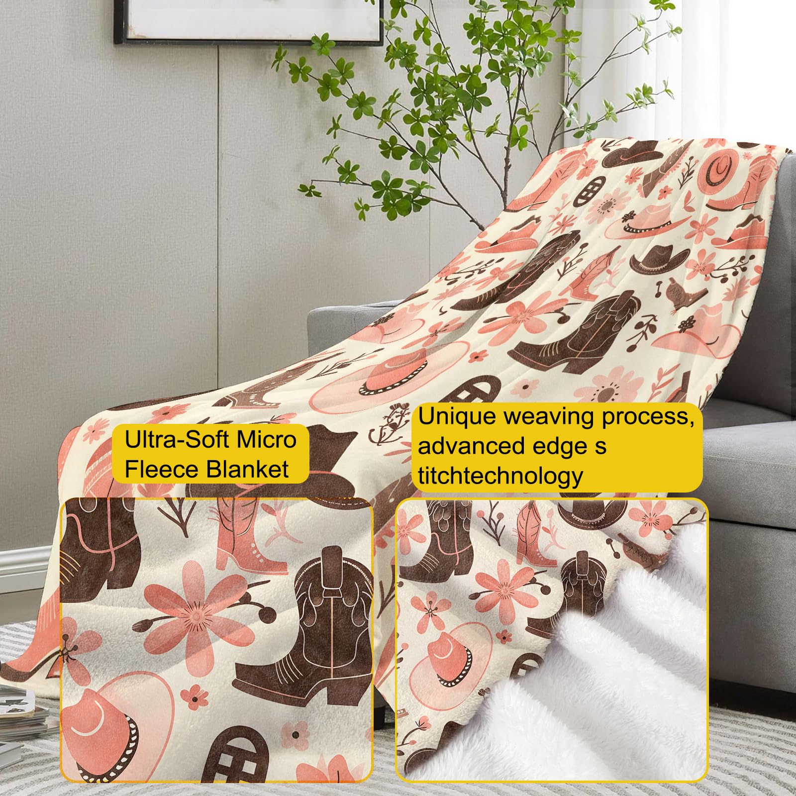 Cowboy-Flanelldecke – Superweich, Für Sofa, Bett, Camping, 5 Größen, Geschenk Für Kinder & Erwachsene