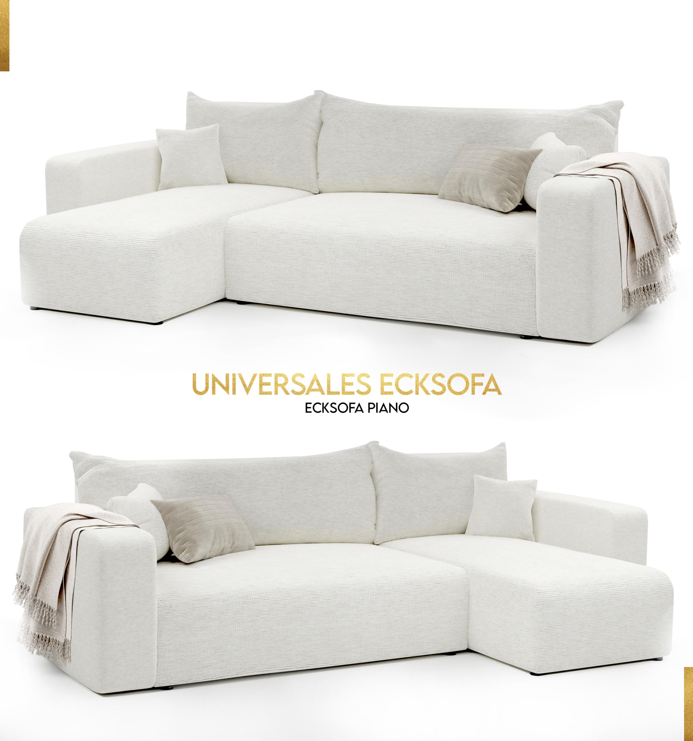 Ecksofa mit Schlaffunktion und Bettkasten 248 x 145 cm Beige | 248 x 145 x 79 cm, Kiefernholz und MDF, Hoher Sitzkomfort, Wohnen und Schlafen, Integrierter Bettkasten