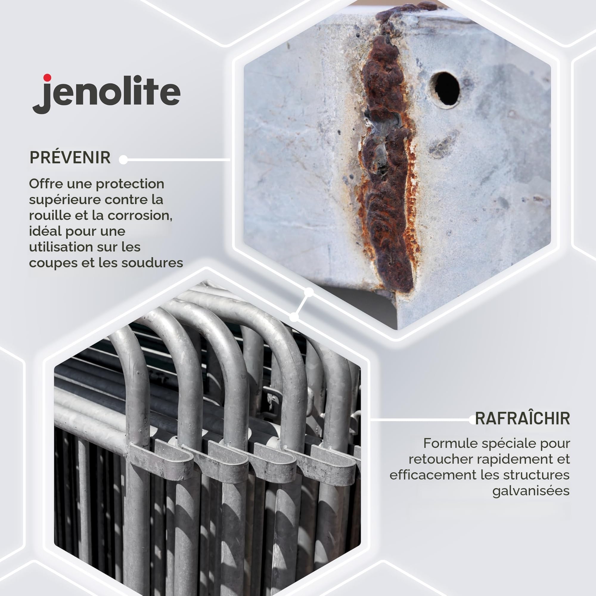 JENOLITE Peinture aérosol galvanisée au zinc brillant | Apprêt et couche de finition tout-en-un | 3 x 500 ml (protection supérieure contre la rouille et la corrosion)
