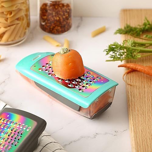 Miniatura 6 de Marco Almond MA63 Rainbow Titanium Juego de rallador de mano, rallador de caja de queso con recipientes extraíbles, acero inoxidable con