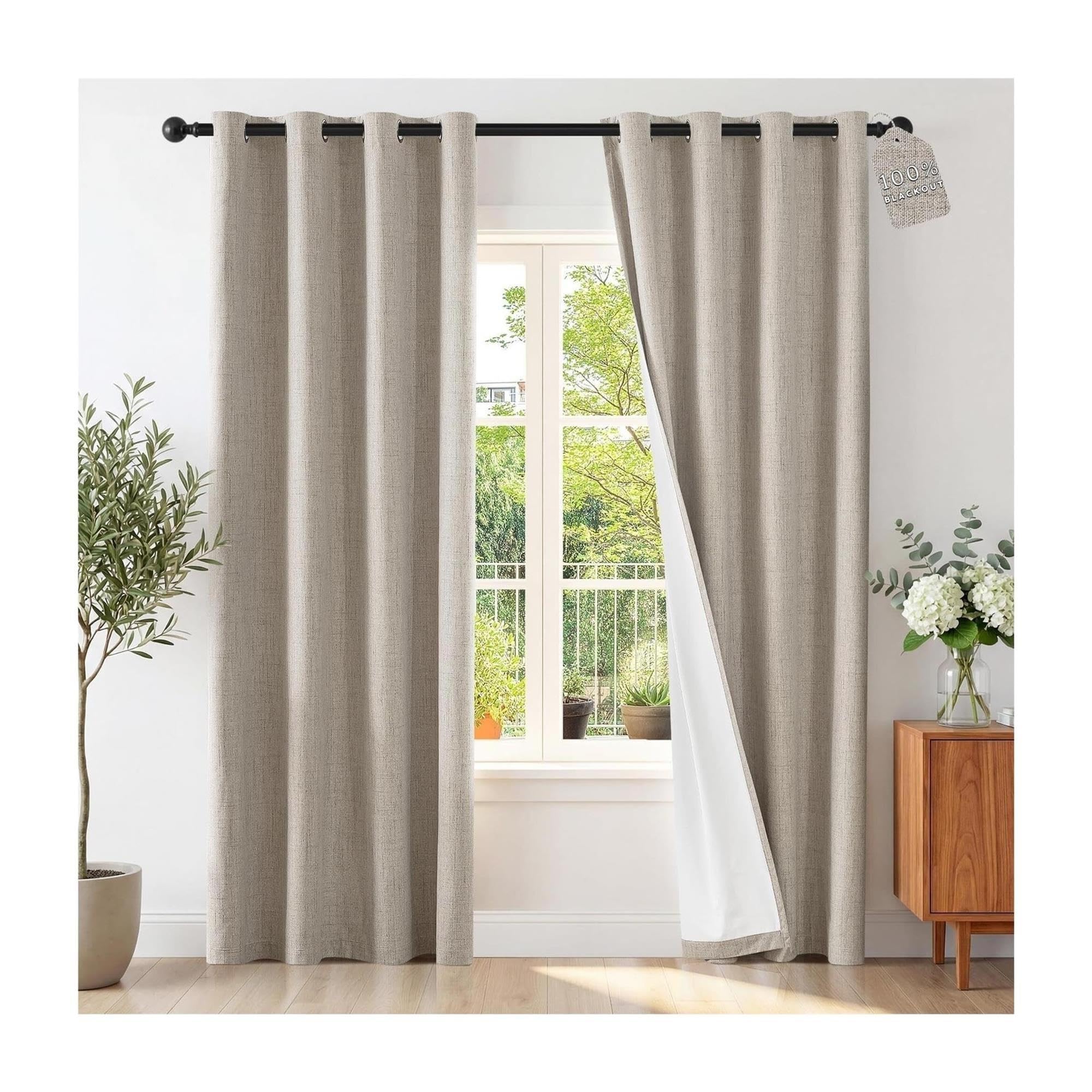 Leinenvorhänge for den Raum, Verdunkelungsvorhang, vollständiger, Sichtschutz mit Ösen Oben, thermisches Fensterpaneel(Natural Linen,52" W x 84" L (Pack of 2))