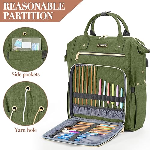Miniatura 30 de Mochila para tejer, organizador de hilo con puerto de carga USB, mochila acolchada para mujer, regalo del día de la madre, bolsa de ganchillo grande