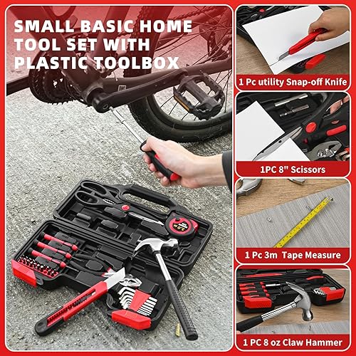 Miniatura 6 de Kit de herramientas para el hogar de 39 piezas, juego de herramientas manuales para el hogar, caja de herramientas pequeña con caja de herramientas