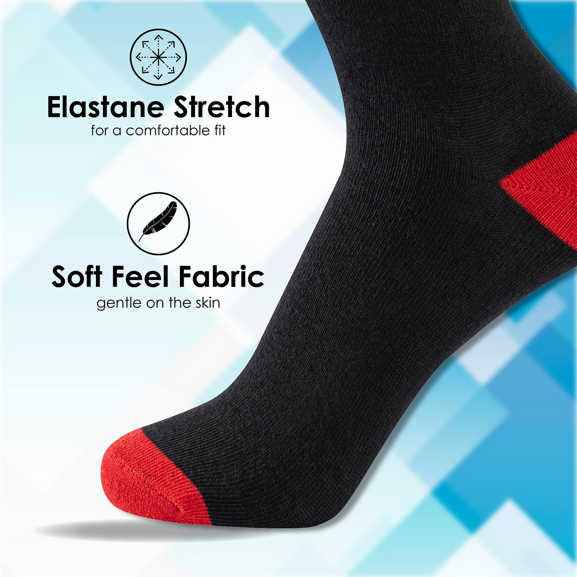 The Essentials Wardrobe Boys Kids Socks Children’s 12-Pack Black Colourful Heel & Toe Socks Durable Comfortable Cotton Blend with Elastane Stretch Ribbed Stay Up Top Socks — view 4