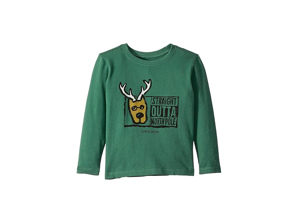 

Life is Good Kids Straight Outta North Pole Crusher Long Sleeve T-Shirt (Toddler) (Forest Green) Kid's Long Sleeve Pullover