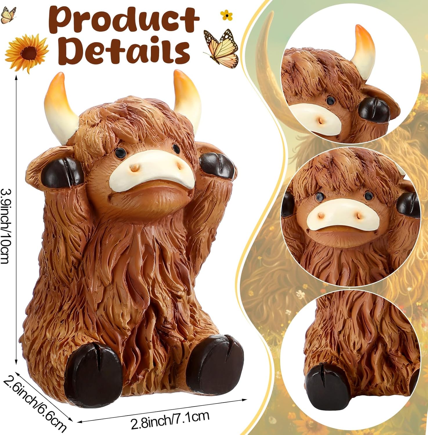 Wesiti 3 Pcs Highland Cow Figurines Decor Three Wise Highland Cow Statues Gnomes Gifts, Mini Resin Table Shelf Decor Office Home Desk Farmhouse Decorations for Women Men Spring Gifts - Image 2