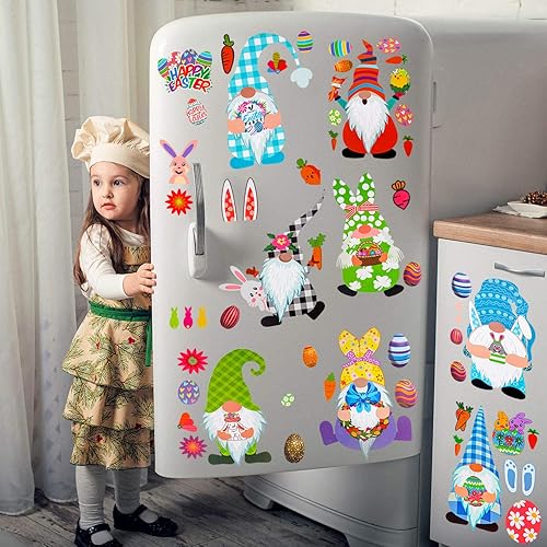 Miniatura 3 de 9 hojas de calcomanías de Pascua para ventana, decoraciones navideñas para ventanas de vidrio, calcomanías de gnomo de Pascua de doble cara,