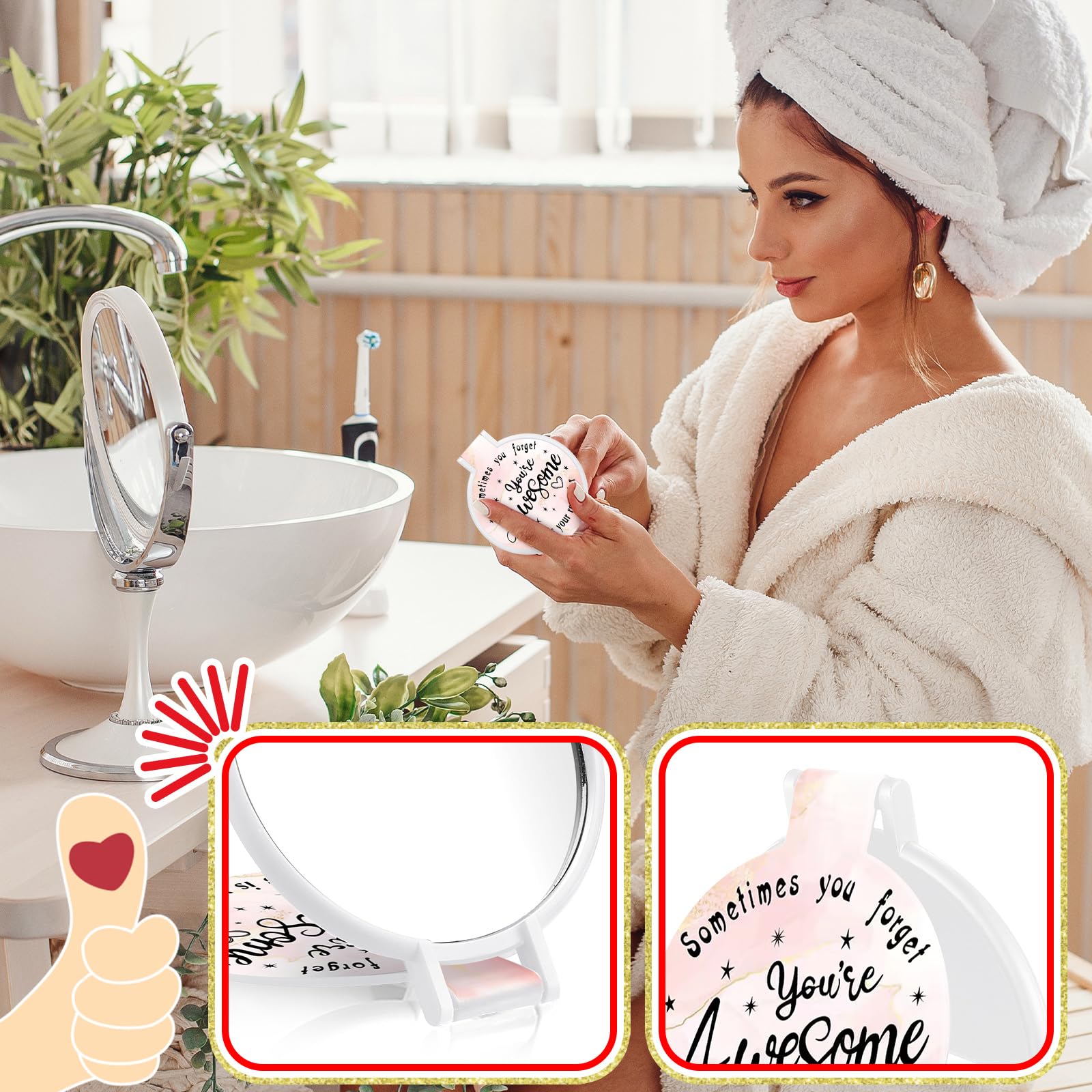 Huwena 100 piezas de espejo compacto a granel inspirador bolsillo pequeño redondo portátil plegable bolso de maquillaje espejo de agradecimiento para empleados regalos de Navidad mujeres niñas